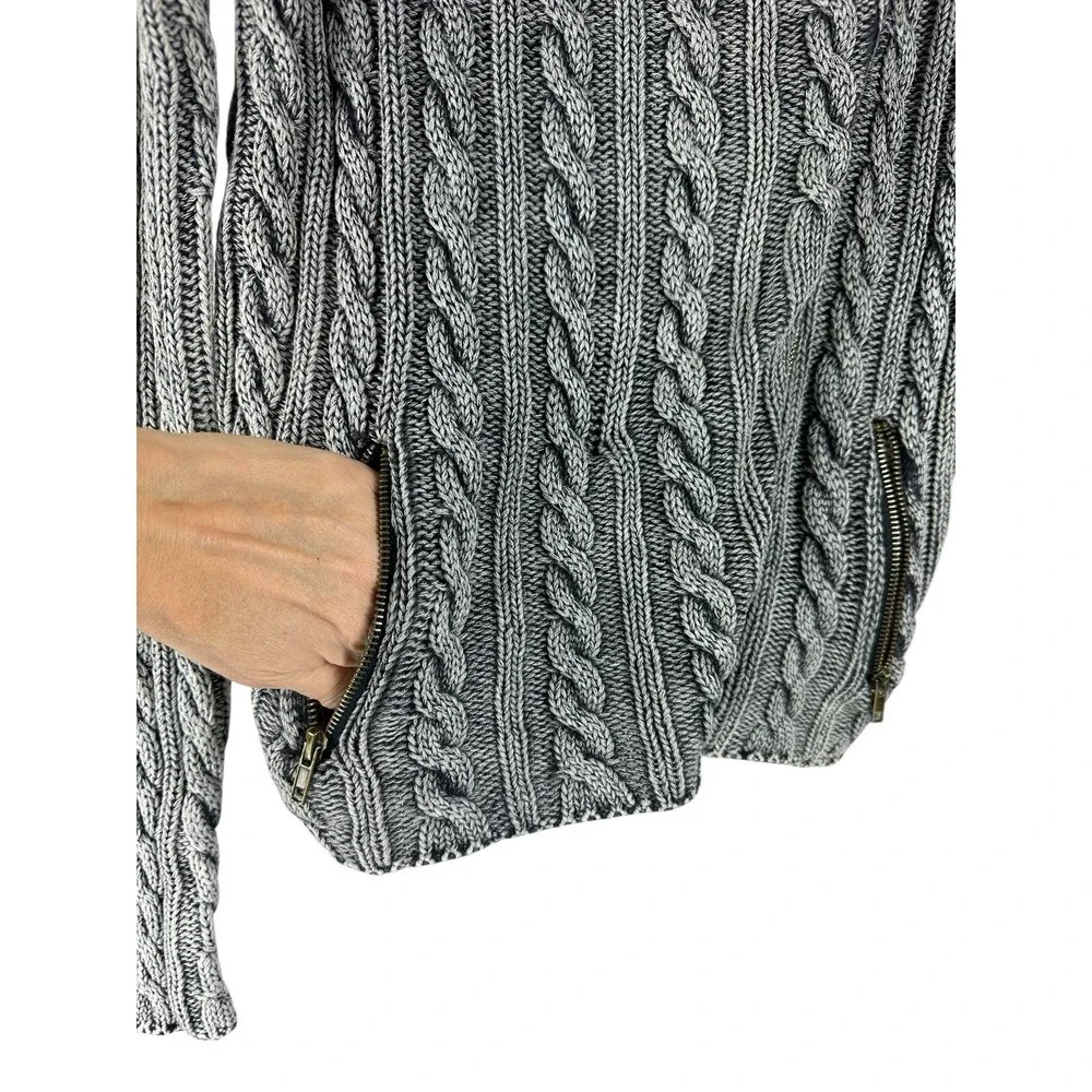 Tulle Women's Sweater M Chunky Cable Knit Fisherman Pullover Zipper Pockets - Picture 4 of 13